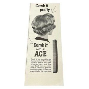 Small Vintage Print Ad Ace Comb it with Ace 1960s Hair Care Beauty Salon Decor